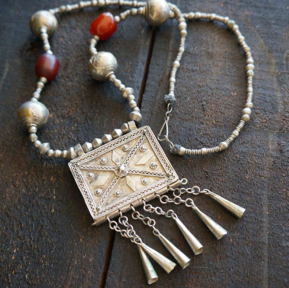 Antique statement necklace silver tone